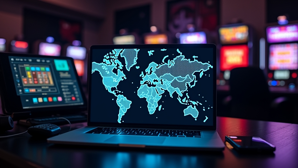 Ecrã com compatibilidade da app em Portugal num cenário de casino escuro